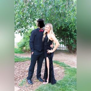 Black Sparkly One-Shoulder Prom Dress
